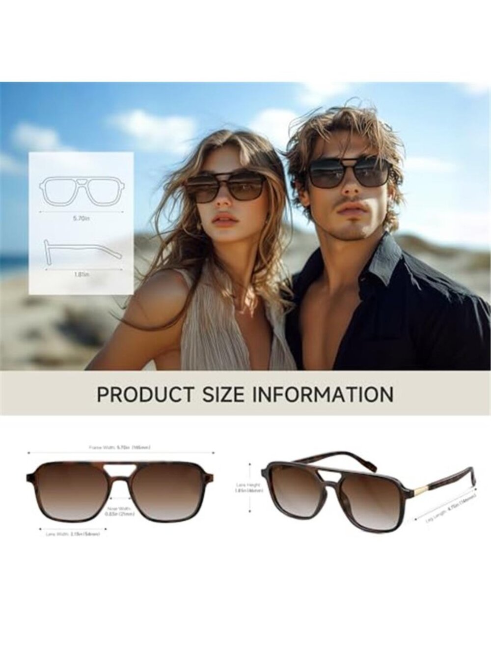 Retro Aviator Sunglasses for Women Men Polarized Trendy Vintage 70s Rectangle - Picture 5 of 7
